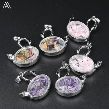 

5pcs/Lot Natural Howlite Amethysts Quartz Chip Beads Swan-Shape Wishing Bottle Pendant Necklace Healing Jewelry LS-LT-70AMG