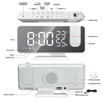 

Projection Alarm Clock with FM Radio, Temperature Monitor, Easy to Use, Clear Big Digit, Bedrooms Ceiling