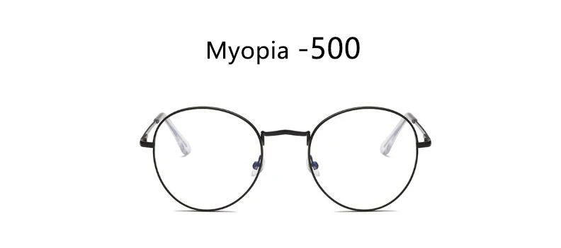 Готовые Очки для близорукости, женские и мужские, синий светильник, блокирующие прозрачные круглые очки, металлическая оправа для очков, ретро очки для компьютера - Цвет оправы: Black 500