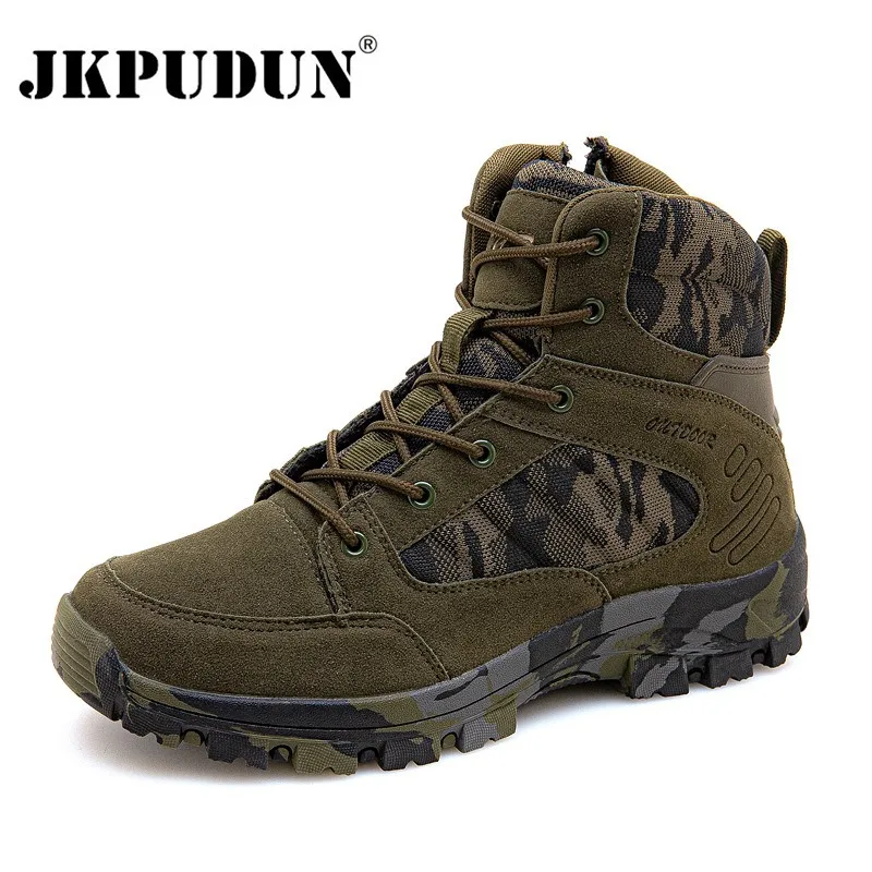 

Tactical Military Combat Boots Men Suede Leather US Army Hunting Trekking Camping Mountaineering Winter Work Shoes Boats JKPUDUN
