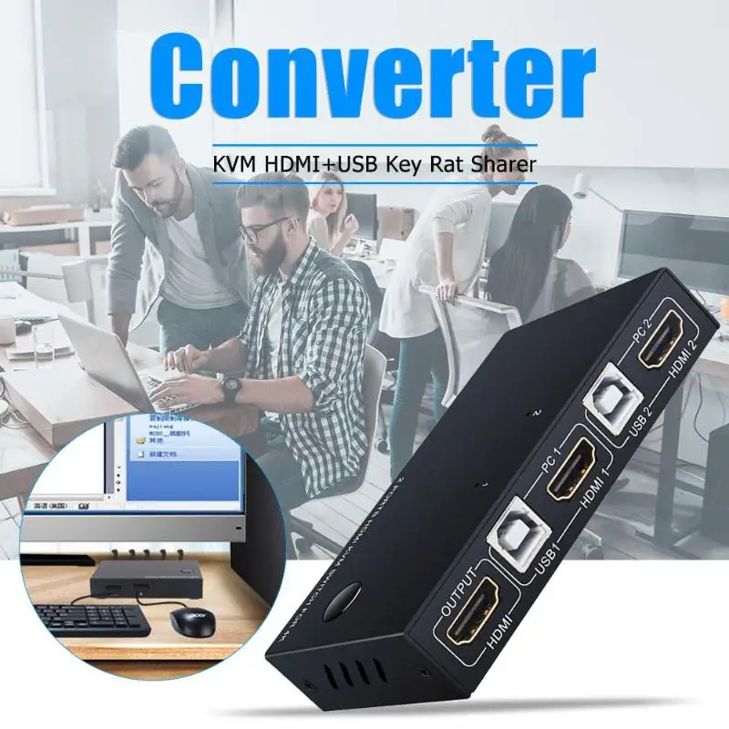 USB HDMI KVM переключатель коробка 4 K/30Hz видео коммутатор сплиттер для 2 ПК Принтер для компьютеров Клавиатура Мышь