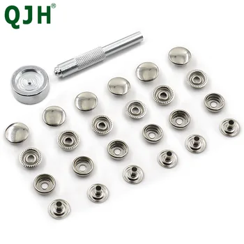 

6pcs 15mm Metal Snap Button& 1set Rivet Clasp Install Tool DIY Leather Clothing Jacket Belt Mounting Metal Fastener Press Buckle