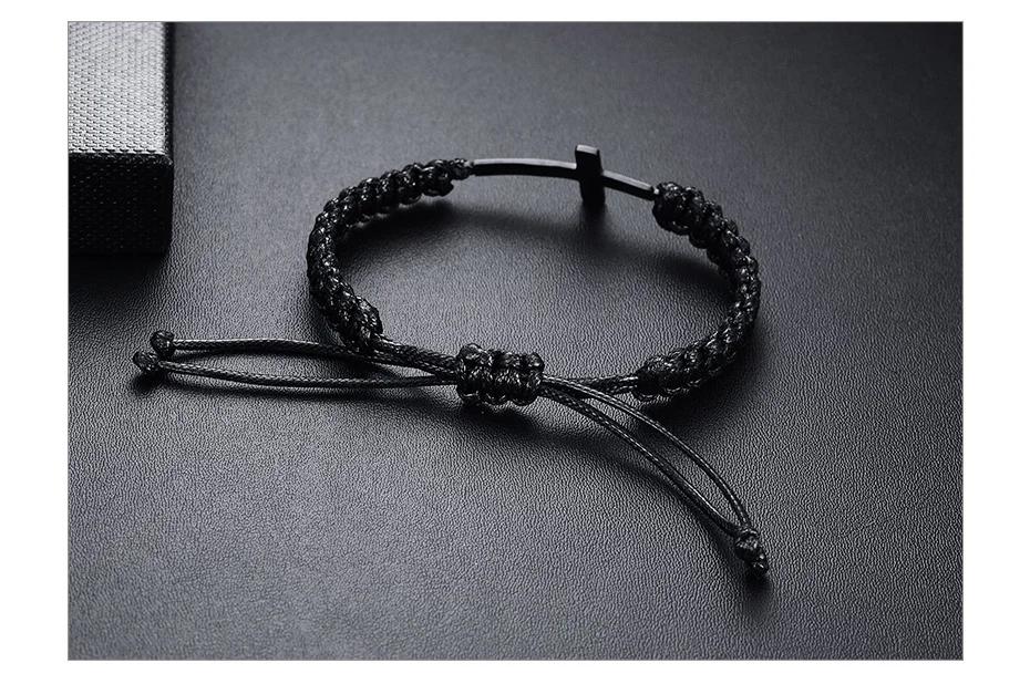 Vnox черный крест Плетеный Браслет-талисман Веревка Цепь унисекс ювелирные изделия ручной работы