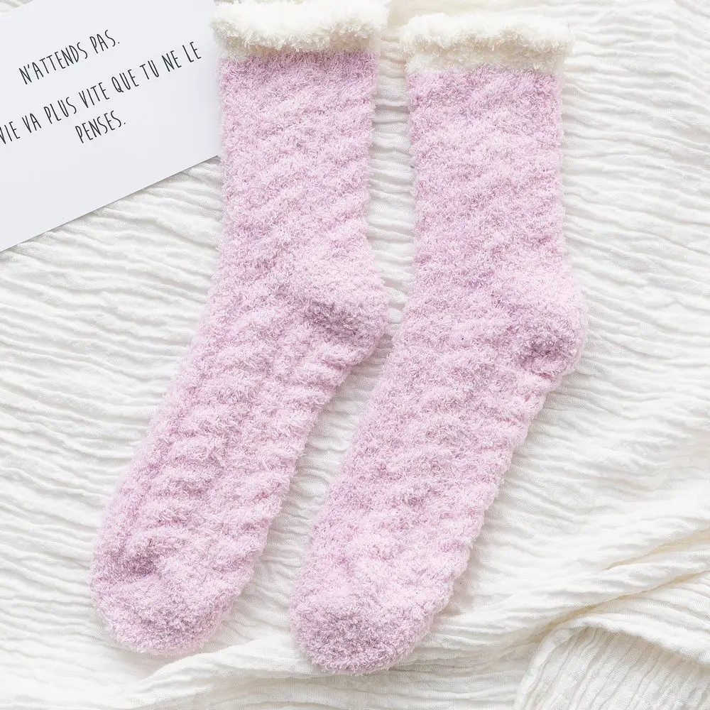 Зимние Теплые Пушистые Носки ярких цветов для женщин и девочек; носки для сна; домашние носки-тапочки; толстые носки для девочек - Цвет: 07 light purple