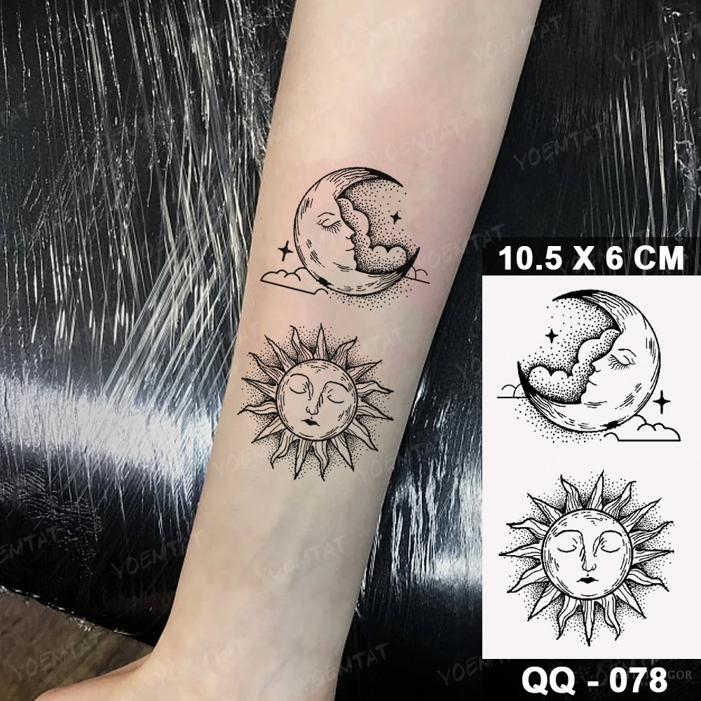 Tatouage Lune Et Soleil Ensemble Autocollant De Tatouage Temporaire Étanche, Faux Tatouage Géométrique  Flash, Ligne Noire, Soleil, Lune, Homme, Enfant, Bras, Cheville, Art  Corporel, Cool - Tatouages Éphémères - AliExpress