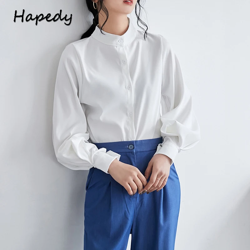 HAPEDYFashion женская блузка белая рубашка фонарь длинный рукав женские рубашки
