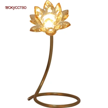 

Postmodern Chinese Lotus Crystal Led Table Lamp Art Home Decor Bedroom Night Stand Lamp Office Study Tricolor Dimming Desk Light