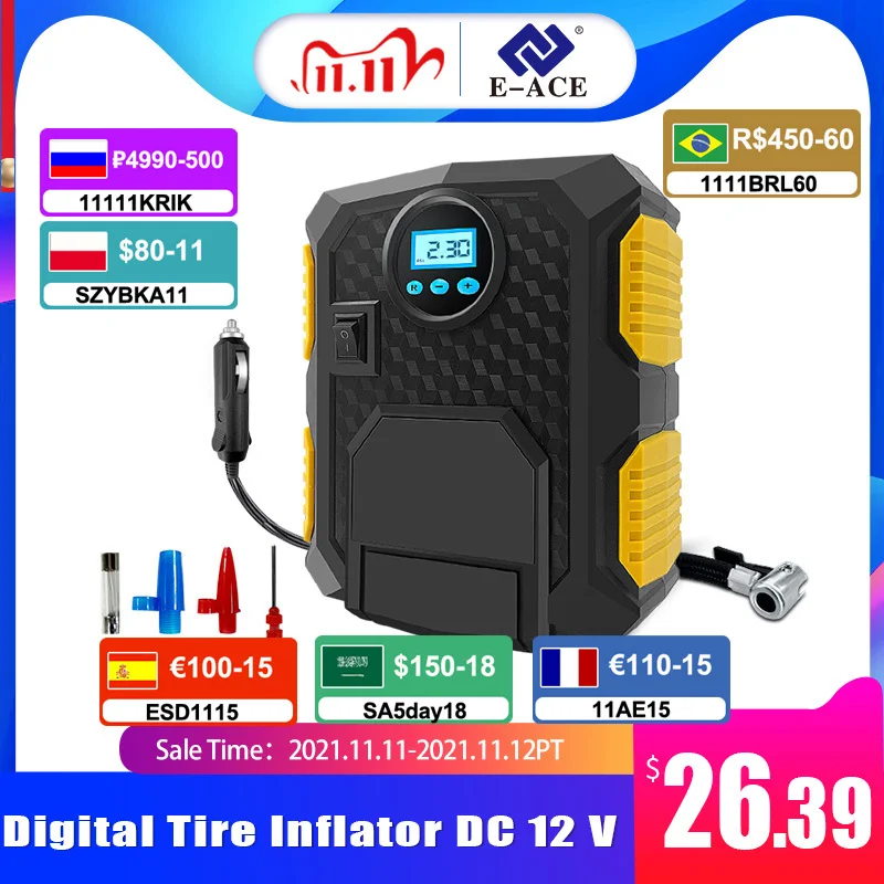 ACCEO Car Tire Inflatable Pump Air Compressor 150 PSI Auto for Motorcycle 12V Digital Tyre Inflator HOT SALE | Автомобили и