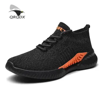 

QRQDX 2020 New Men Casual Sneakers Fashion Mesh Breathable Shoes For Men Lace Up Light Flats Shoes Male Non Slip Leisure Shoes