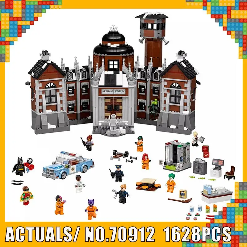 

In stock 07055 Batman Movie The Arkham Asylum Madhouse 1703Pcs Building Blocks Compatible with 70912 Bricks DC Christmas Gifts