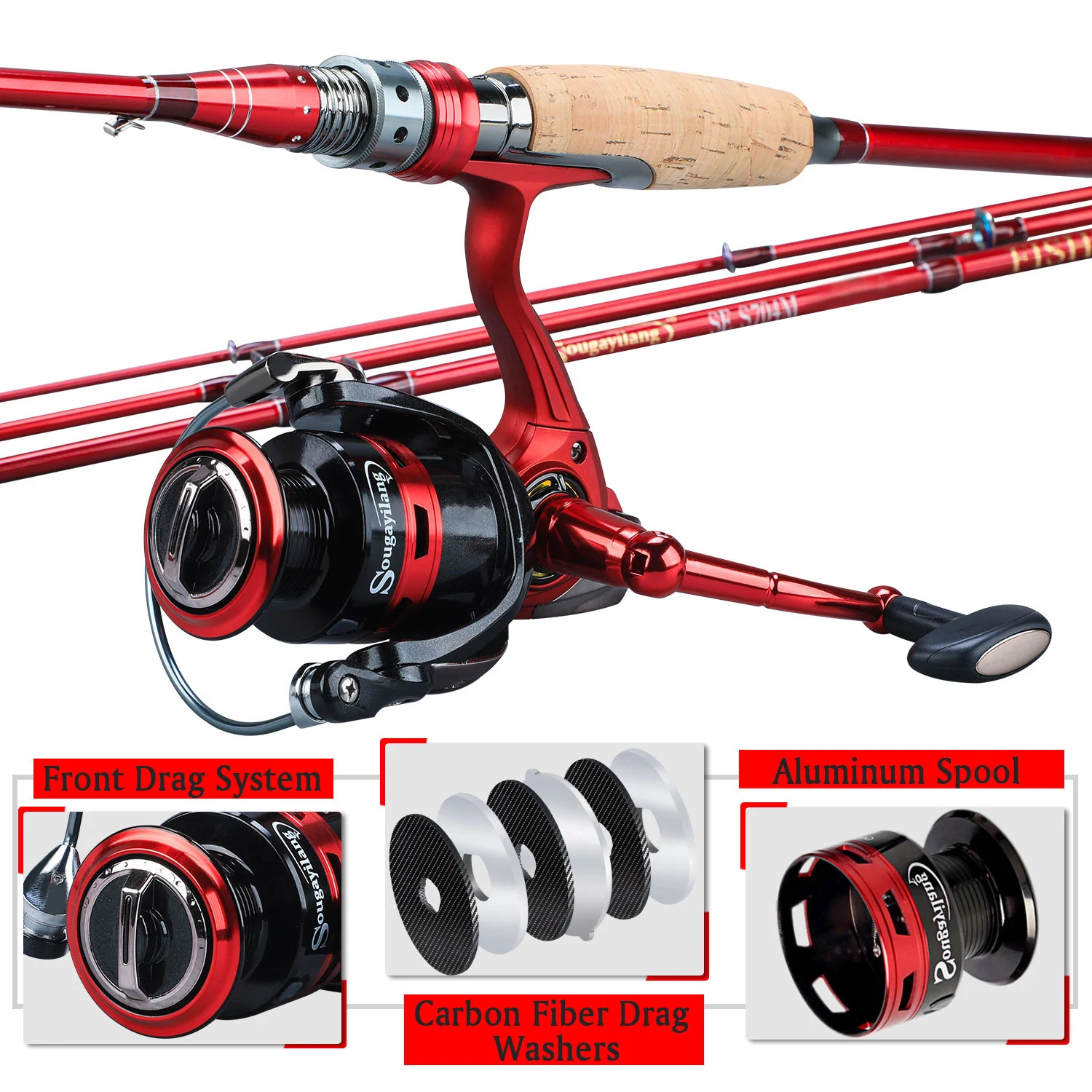 Sougayilang 2.1m 2.4m Spining Fishing Rod Reel Combo Portable 4 Section Carbon Fiber Pole 13+1BB Spining Fishing Wheel Set Sougayilang 2.1m 2.4m Spining Fishing Rod Reel Combo Portable 4 Section Carbon Fiber Pole 13+1BB Spining Fishing Wheel Set
