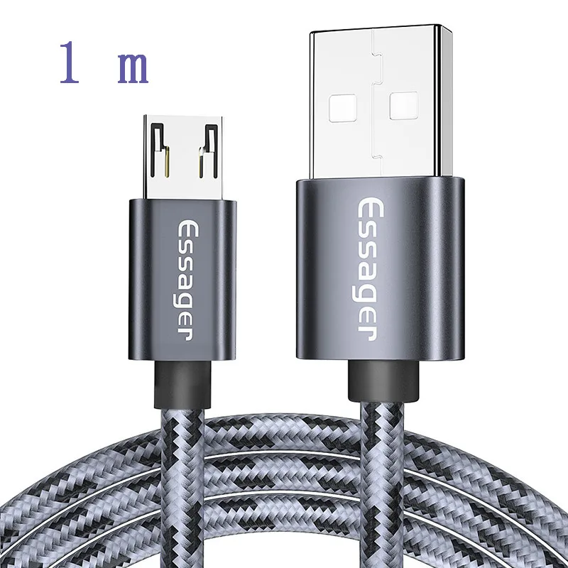 Essager светодиодный микро-usb кабель 2.4A быстрой зарядки для samsung Xiaomi Android мобильного телефона микро USB кабель для передачи данных-1 шт./2 м зарядный usb-шнур - Цвет: 1 m Grey