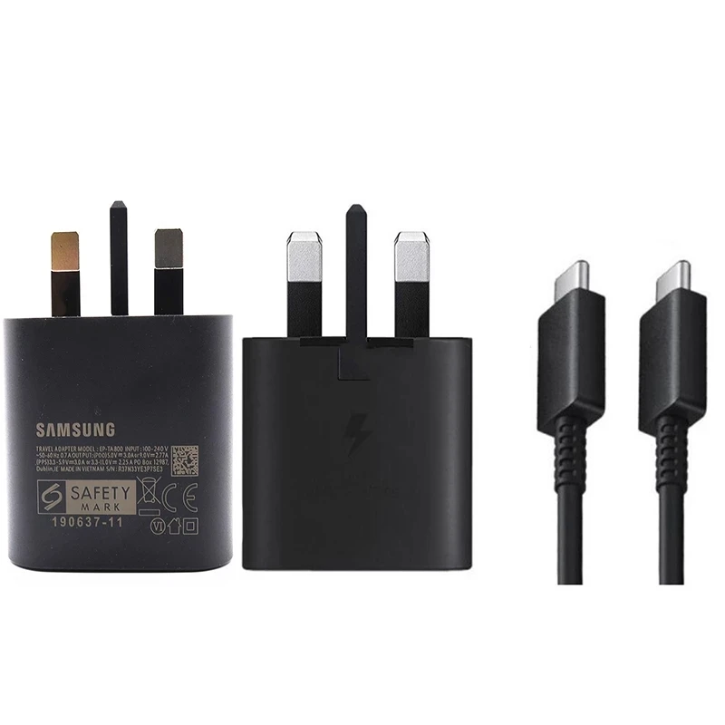 Original Samsung 25W Fast Charging Adapter UK Plug Charger Quick Type C Cable For Samsung Note 10 20 S20 + Ultra S10 A50 A90 5G quick charge usb c