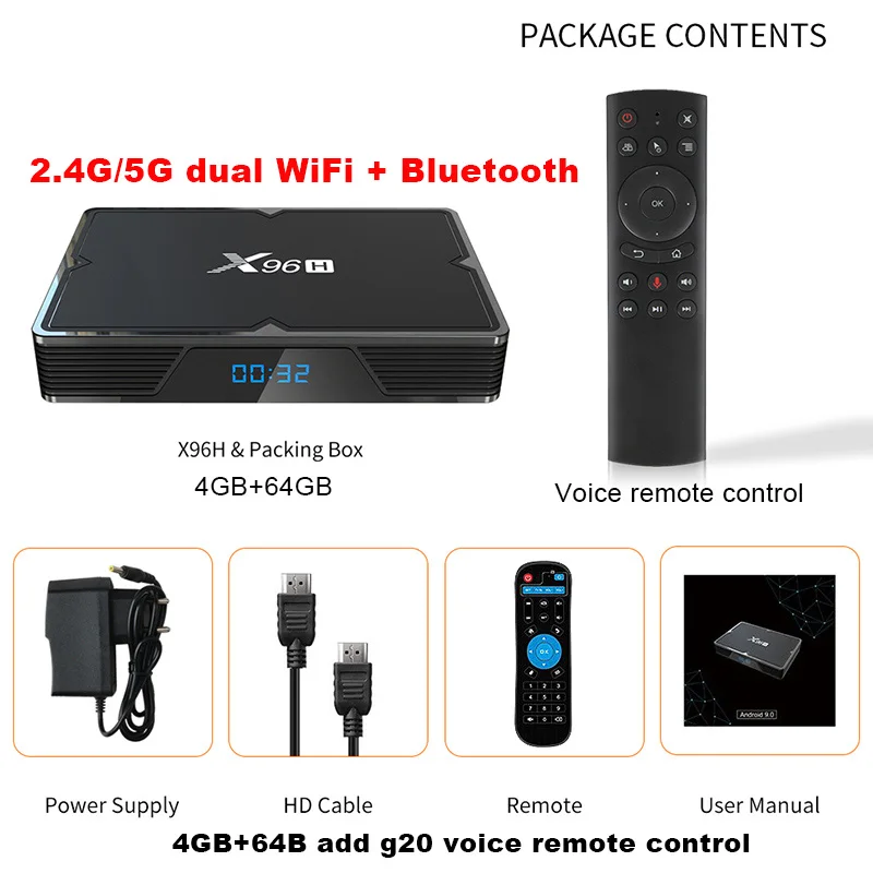 X96H двойной hdmi Android9.1 smart tv box ip tv box franch iptv 4800 канал Европа iptv 4 ГБ 32 ГБ 2.4F/5 г Wifi медиаплеер PK x96 - Цвет: 4GB64GB ADD G20VOICE