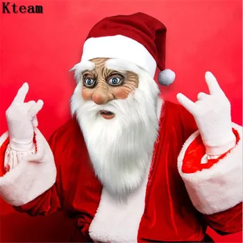 

Merry Christmas Santa Claus Mask Full Face Covered White Beard Party Mask Christmas Costume Accessories New Year santa Dress Up