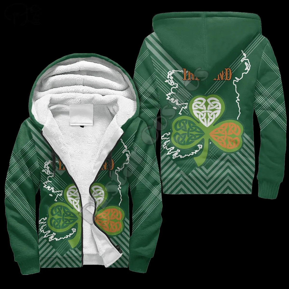 PLstar Cosmos Irish Saint Patrick Day 3D Print Winter Clothing Casual Warm Hood Thick Coat Zipper Man Fleece Hoodies Jacket D26