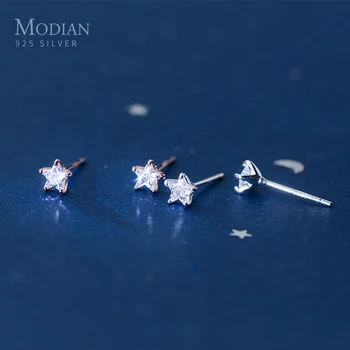 

Modian Clear Stars Shape Cubic Zirconia Stud Earrings for Girls Fashion Ear Studs Jewelry 925 Sterling Silver Bijoux Brincos