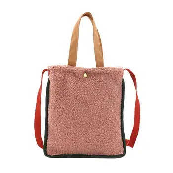 

Fashion Handbag Cute Plush Women Crossbody Shoulder Bag Color Block Snap Button
