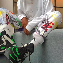 2020 New Graffiti Baggy Cargo Pants Women Jogger Sweatpants Casual Pockets Elastic High Waist Trousers Female Hip Hop Streetwear