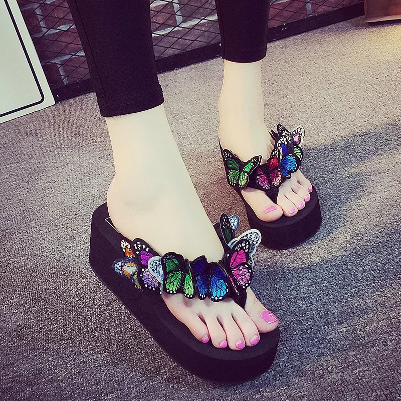 

Flash Jiao Summer Women's Slippers Handmade Butterfly Flower Cute Fashion Beach Seaside Holiday Anti-slip Outer Wear Flip-flops