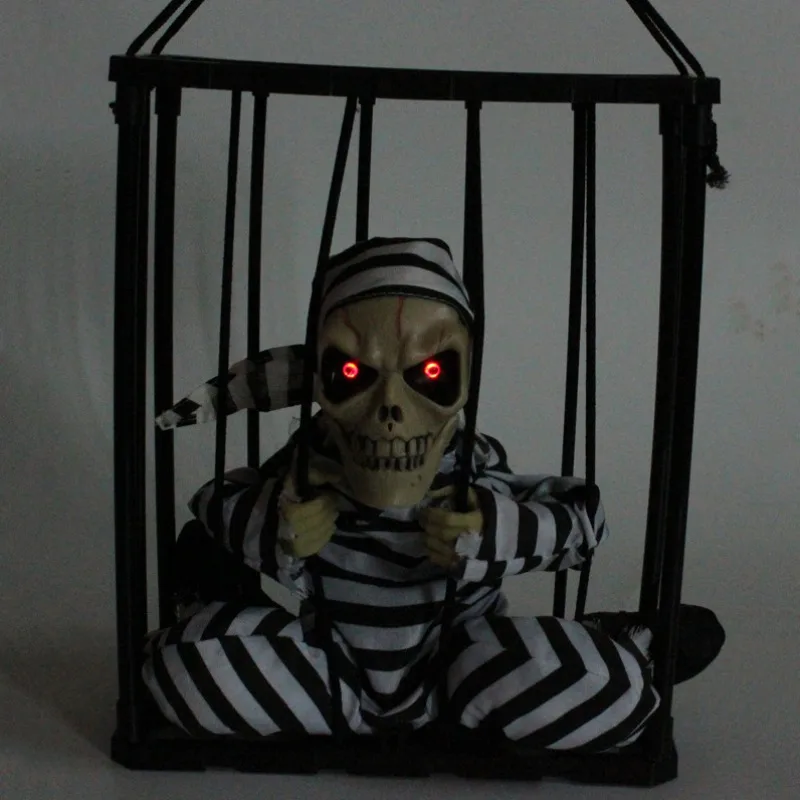 

Halloween Hanging Decoration Skeleton Ghost Prisoner With Lighting Eyes For KTV, Bar Home Party Prop Ornament Supplies