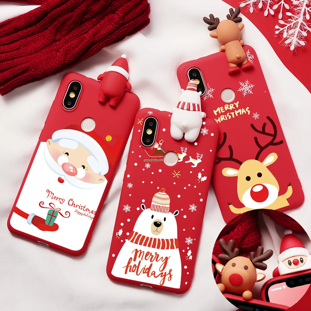 

3D Polar Bear Santa Claus Elk Case For Xiaomi Redmi Note 7 6 5 Pro S2 Mi 9 SE CC9e CC9 A1 A2 6X 5X 8 Lite Christmas Matte Covers