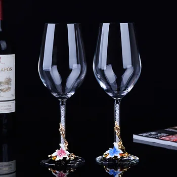 

360ml Lily Enamel Red Wine Glasses Suit 2 Pcs/Set Creative Lead-Free Crystal Goblet Upscale Holiday Gift Romantic Wine Cup