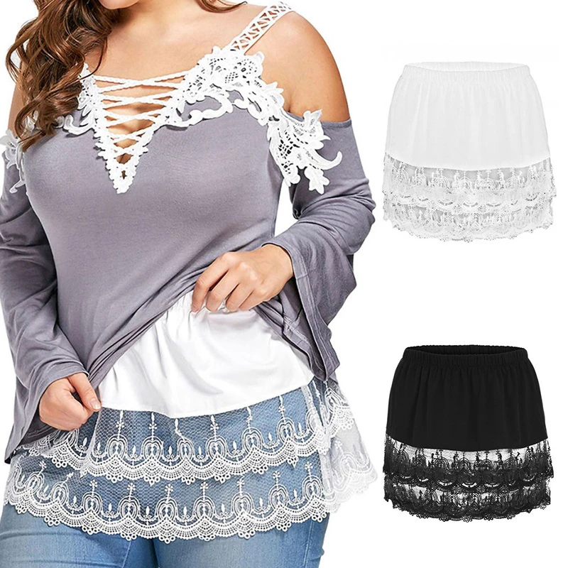 pink skirt Cotton Detachable Women Underskirt Casual Black White Lace Fake Shirt Tail False Blouse Hem Underskirt Ladies Shirt Extender maxi skirts for women