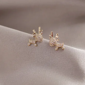 

925 Silver Needle Fashion Rose Gold Personality Small Micro-inlaid Zircon Earrings Exquisite Cute Elk Fine Jewelry Party Gifts