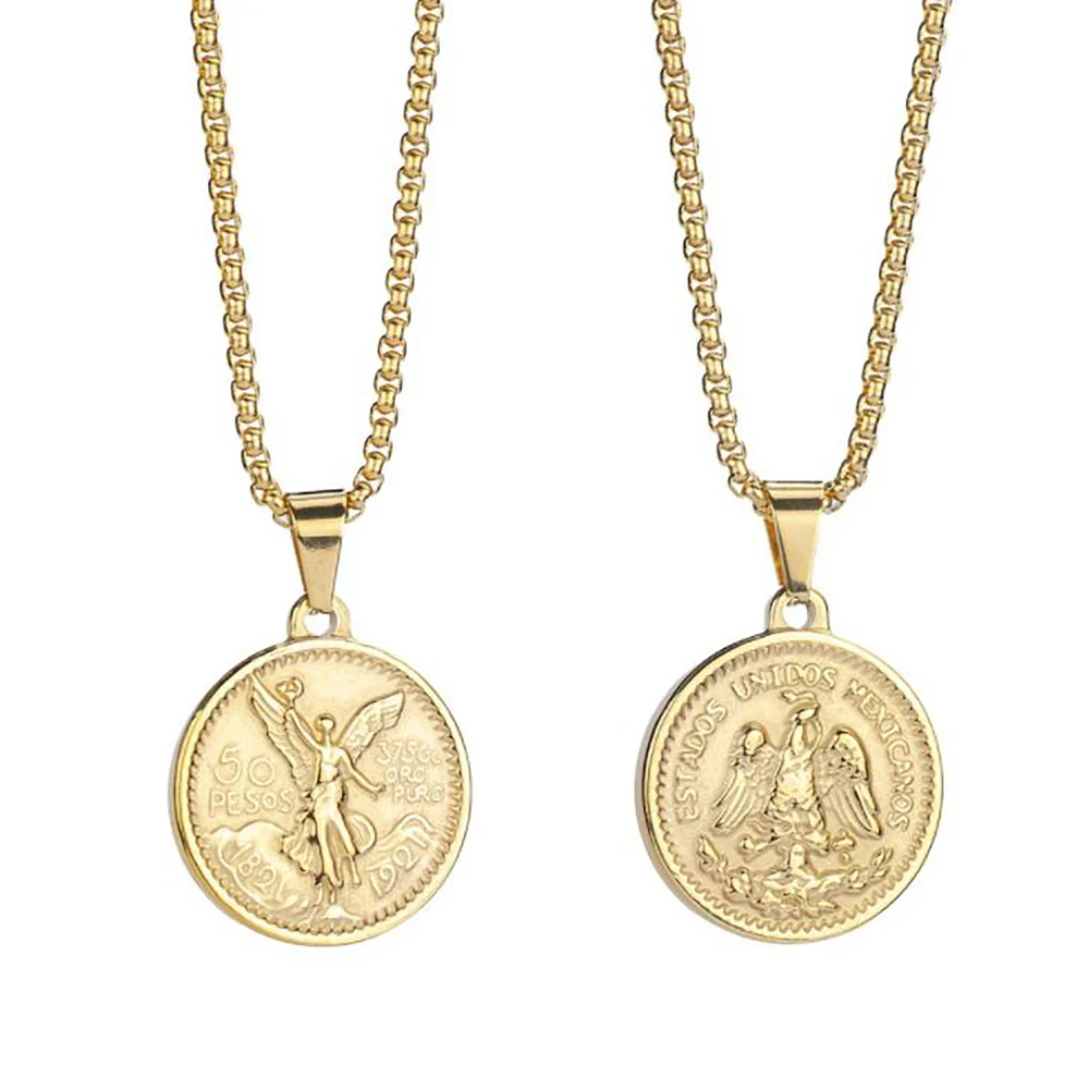 Acciaio Inossidabile Hip Hop Oro 50 Pesos Collana Con Ciondolo Moneta Moda Donna Delicate Collane Religiose Regalo Per Lui Con Catena