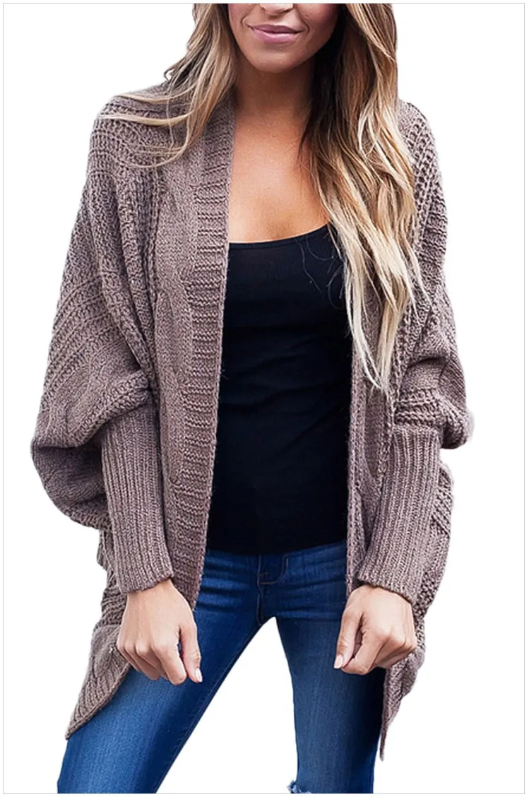 Fashion Casual Solid Knitted Sweater Plus Size Long Sleeve Cardigan Women Thick Long Open Stitch Knitwear Top Femme