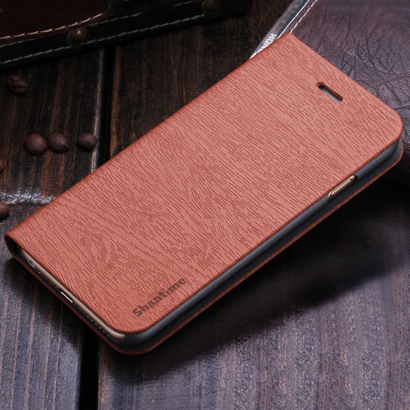 Чехол для телефона из искусственной кожи с текстурой под дерево для Alcatel 1S, флип-чехол для Alcatel 1S, деловой чехол-кошелек, Мягкая силиконовая задняя крышка - Цвет: Brown