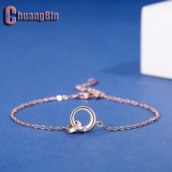 

Genuine S925 Sterling Silver Jewelry Double Ring Micro-inlaid Zircon Silver Bracelet Female Japanese and Korean Simple Jewelry