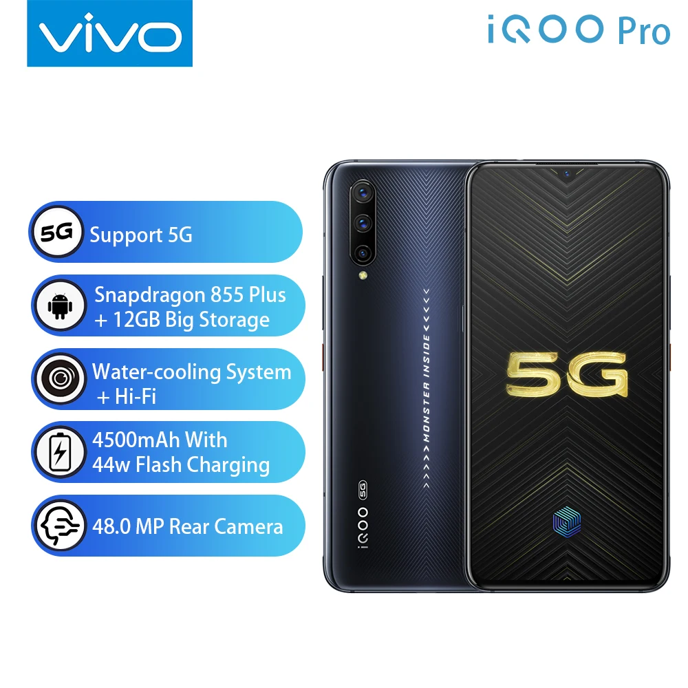 Продажа Оригинальный vivo iQOO Pro 5G мобильный телефон Snapdragon855 Plus 4500mAh 44W 6,41