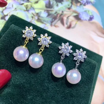 

3Pairs/Lot Snowflake Pearl Drop Earrings Holder S925 Sterling Silver Flower Earrings Settings Women DIY Jewelry Findings&Acc
