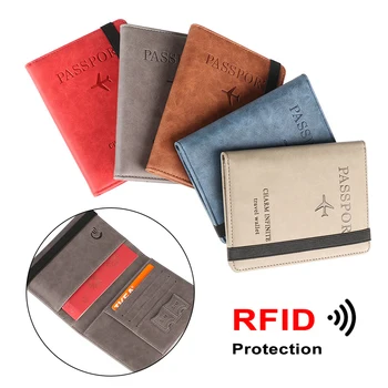 

RFID Leather Passport Holder Unisex Multifunction Business Bank Card Case Men Women Credit Passport Travel Wallet Rfid Purse