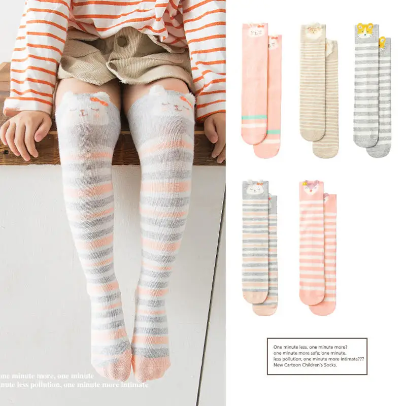 BalleenShiny/новые хлопковые носки в полоску с рисунком кролика носки для малышей милые детские носки выше колена на зиму и осень