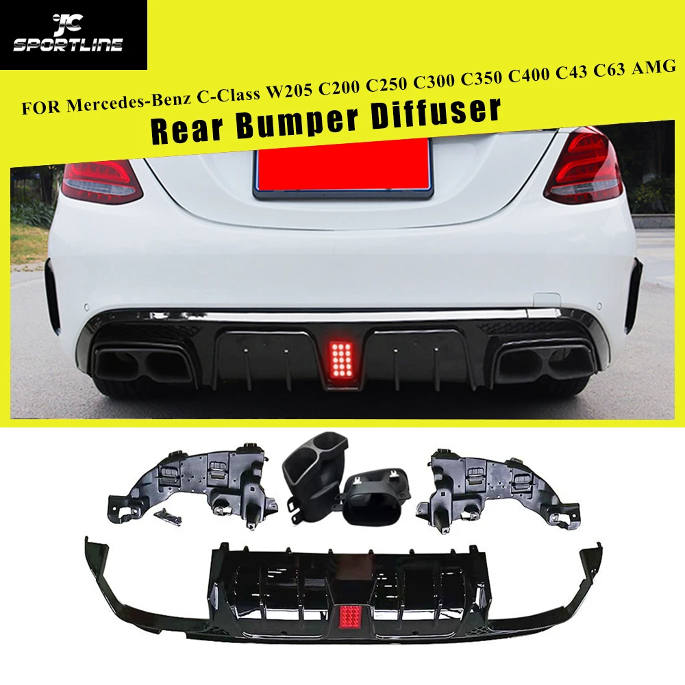 

PP Rear Bumper Diffuser Lip With Exhaust Tips for Mercedes-Benz C-Class W205 C200 C250 C300 C350 C400 C43 C63 AMG S 2014 - 2019