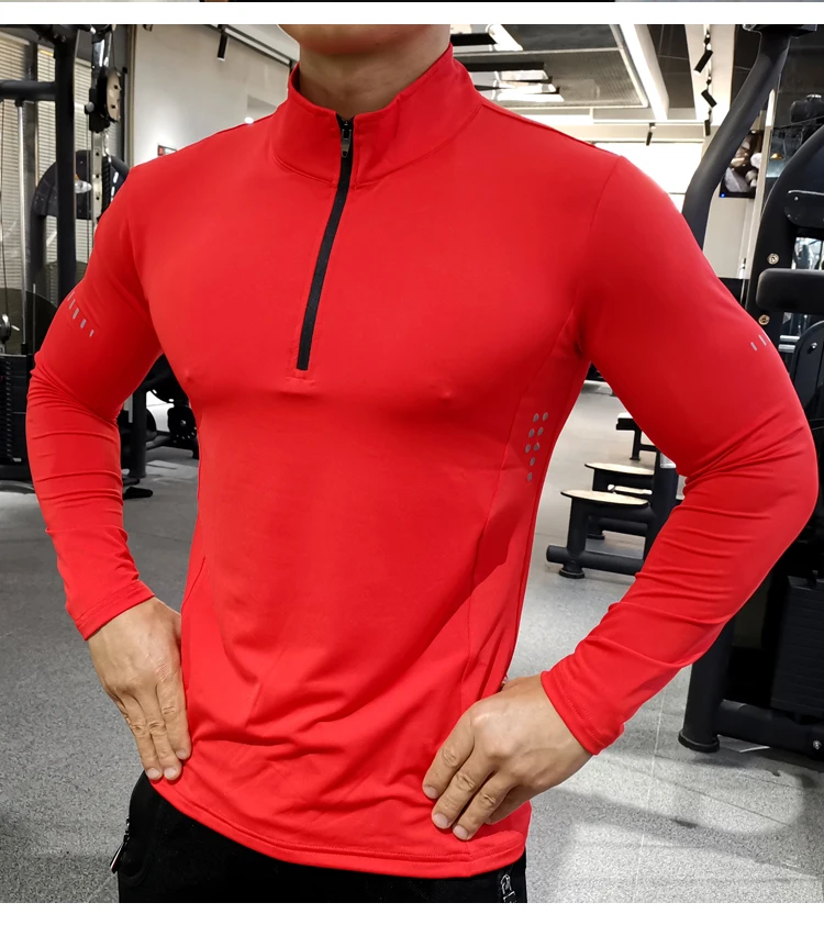Men's Compression Tops Running Training Zip Neck Gym Workout Base Layers Dri-fit 