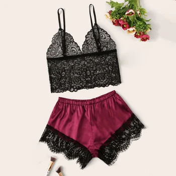 

Girls Sexy Suspenders Sleeveless Lace Crop Tops Shorts Two Piece Set Sleepwear Temptation Lingerie Summer Nightwear Underwear
