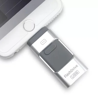 Серый i-flashdrive 3 в 1 USB флеш-накопитель 16 ГБ 32 ГБ 64 Гб 128 ГБ 256 Гб OTG для iphone8/7/7 s/6/6s/plus Mirco otg для ipad/android - Цвет: Серый