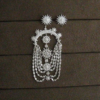 

Luxury AAA CZ asymmetrical stars big long heavy drop earring and stud earring ,Wedding/Party/dinner Jewelry for Women,e6691