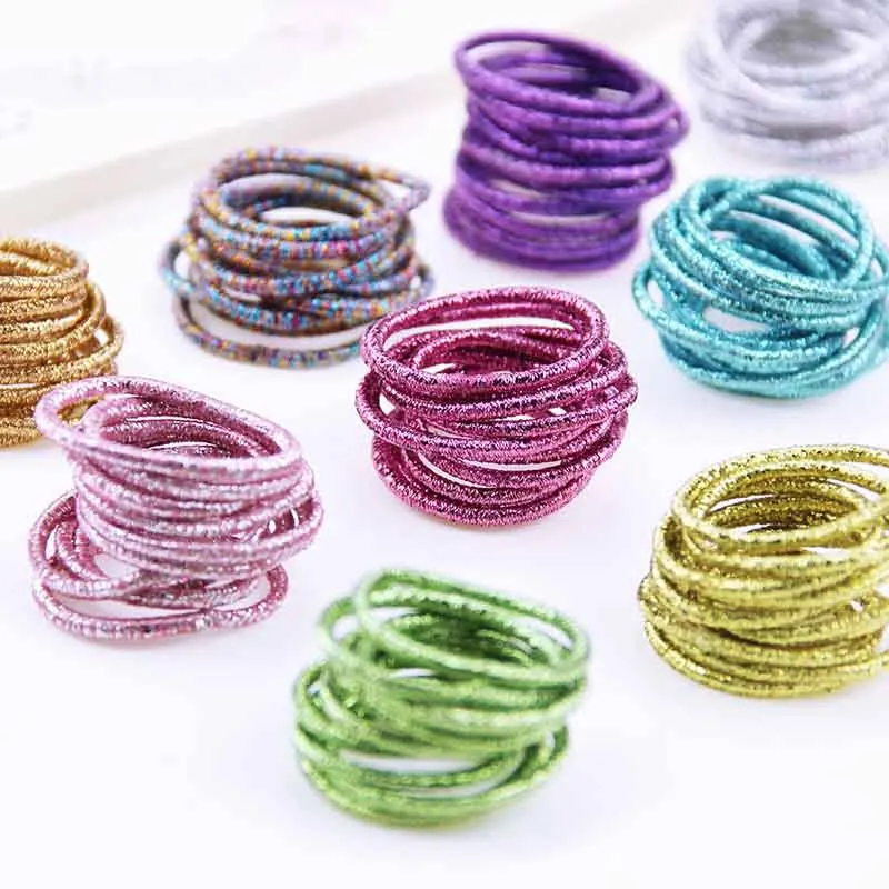 10PCS Random Color 10 шт./компл. детей милый хвост держатель резинкой оголовье блестящие красочные резинка для волос, обтянутая тканью; веревка кольцо женские аксессуары для волос - Цвет: 10PCS Random Color