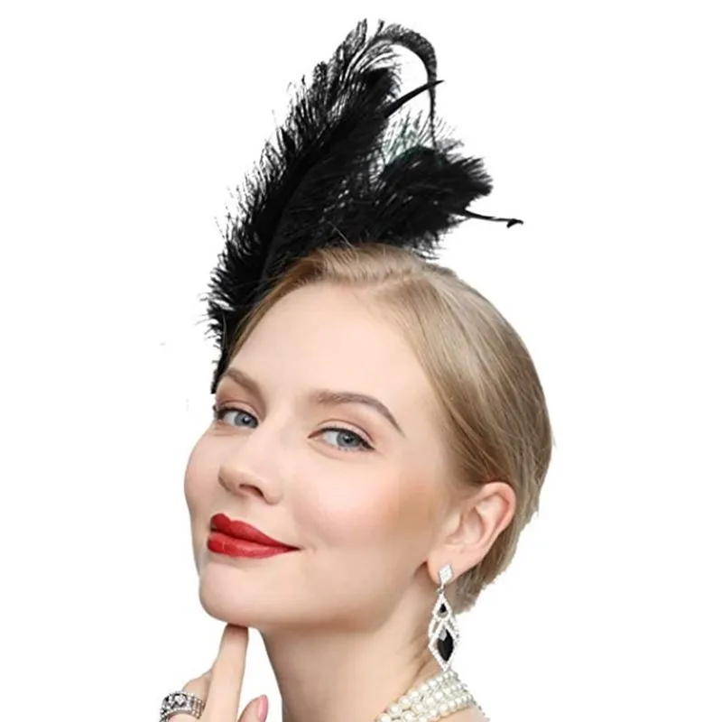 Женская повязка на голову с перьями Great Gatsby Косплей вечерние аксессуары для волос Flapper свадебные серьги наборы