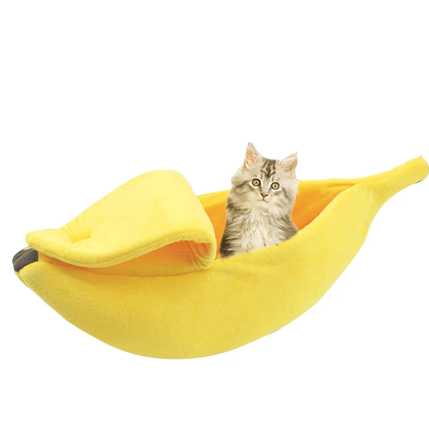 Soft Breathable Cat House Winter Warm Cats Bed Portable Puppy Cushion Basket Cozy Cute Banana Shape Sleeping House Pet Supplies