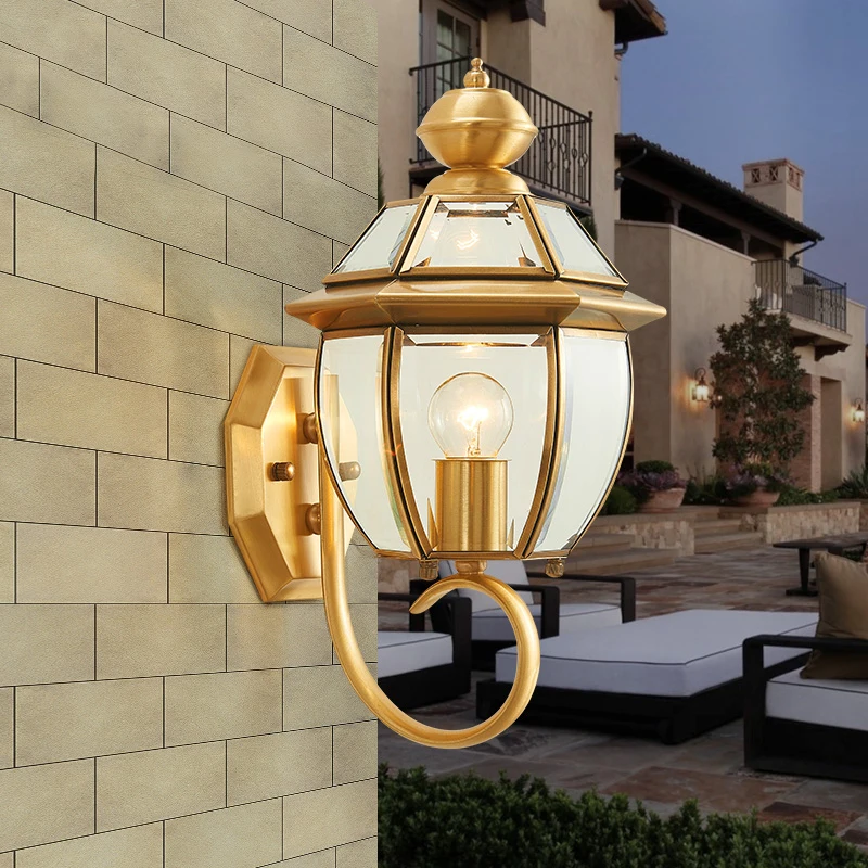 Outdoor Pathway Wall Lamp Garden Villa Door Decoration Aisle Corridor Copper Modern Led Glass Street Wall Lights Waterproof