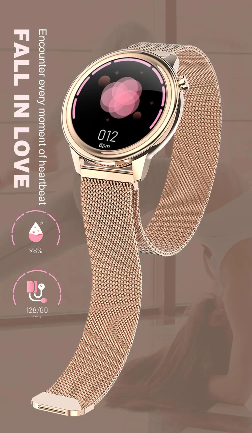 Female health (physiological cycle), Blood pressure monitori,Respiratory rate,Dynamic UI, Body temperature monitoring Smartwatch