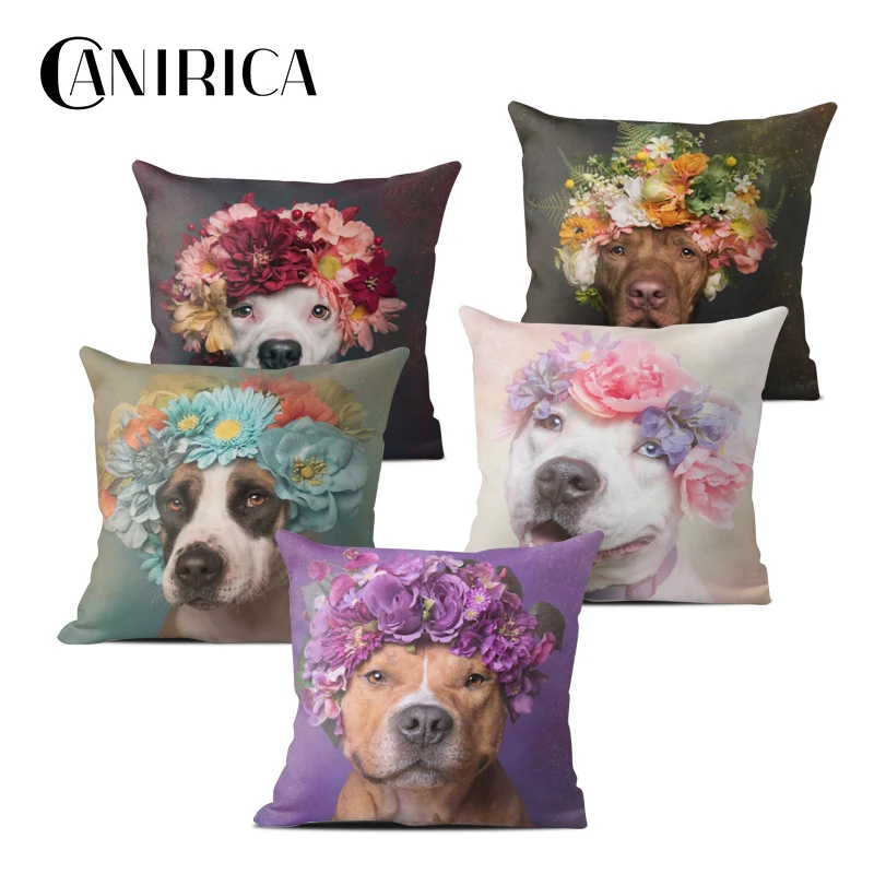 

Dog Cushion Cover 45x45cm Animals Decorative Pillows Spring Decration Living Room Pillow Cover Sofa Funda Cojin Home Decor