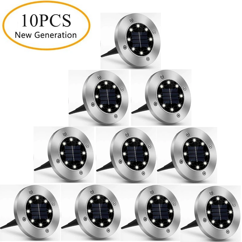 10Pcs Solar Powered Ground Light 8 Led Outdoor Garden Landscape Pathway Solar Buried Floor Light Underground Lamps