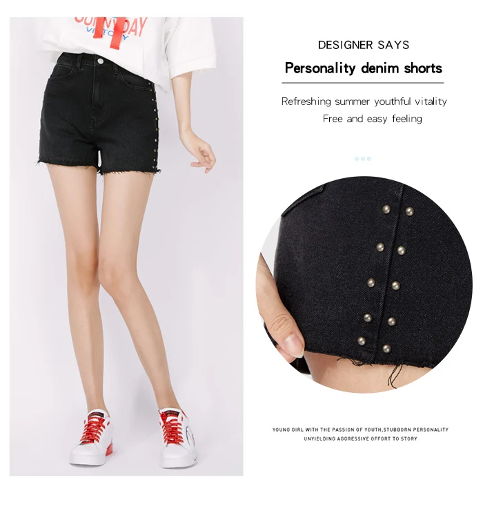 LEIJIJEANS, новинка, большой размер, женские летние черные джинсовые шорты, с боковой пуговицей, модные, для школьниц, большой размер, джинсовые шорты
